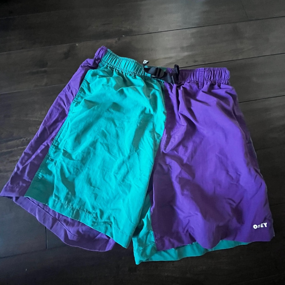 Men's Obey Easy Relaxed Recess Short, Green and Purple